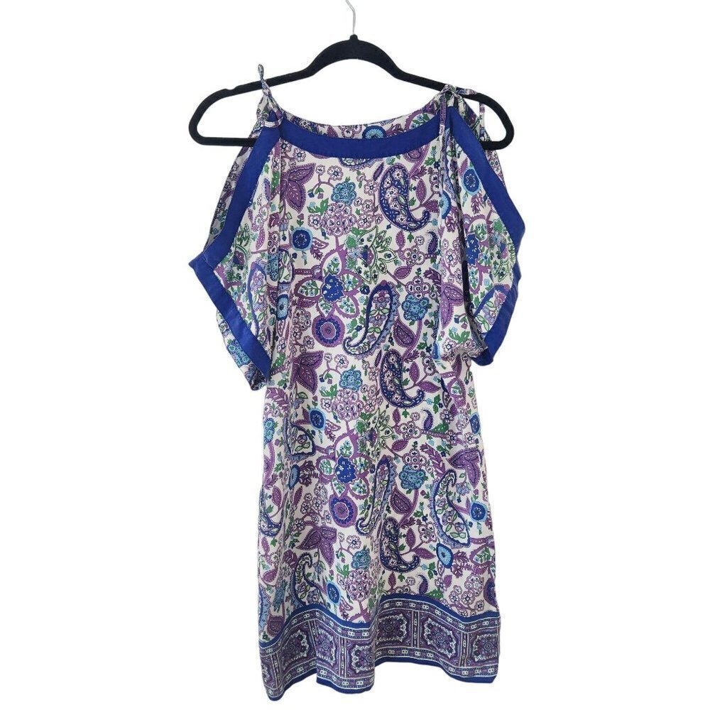 VTG Lucky Brand 100% Silk Paisley Printed Kimono Shift Bandana Dress Women's XS